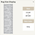 Washable Runner Rug, 2'6" x 8' Non-Slip Kitchen Vintage Foldable Hallway Runners for Entryway, Laundry, Bedroom, Grey