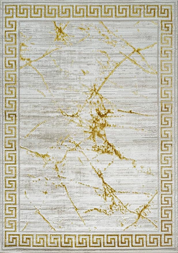 GLORY RUGS Area Rugs Marble 2x7 Cream Gold Carpet Modern Abstract Rug Living Room Dining Bedroom Rug