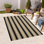 Striped Outdoor Rug 3'x5', Cotton Hand Woven Rug Front Door Mat,Washable Reversible Layered Door Mats, Foldable Front Porch Rug for Entryway/Home Entrance/Farmhouse(Black and Tan)
