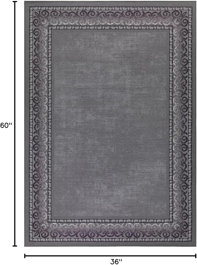 Antep Rugs Alfombras Bordered Modern 3x5 Non-Slip (Non-Skid) Low Pile Rubber Backing Indoor Area Rug (Gray, 3' x 5')