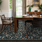 Lahome Floral Bedroom Rugs, 6x9 Black Area Rugs for Living Room, Boho Thin Stain Resistant Carpet for Dining Room, Washable Area Rug Non Slip for Guestroom