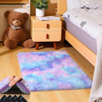 2x3 Rugs for Bedroom, Fluffy Small Area Rugs for Living Room, Soft Shag Fuzzy Carpet with 4 Non-Slip Stickers for Kids Boys and Girls Nursery Dorm Room Home Decor (Rainbow, 2ft x 3ft)
