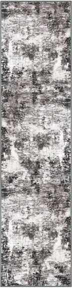 Modern Abstract Hallway Runner Rug, Black Grey 2x8 Runner Rug, Washable Kitchen Runner Non-Slip Soft Thin Print Faux Wool Carpet for Entryway Bedroom Laundry Room Indoor