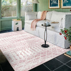 4x6 Machine Washable Area Rug for Living Room, Pink Vintage Moroccan Rug Large Non-Slip Low Pile Soft Faux Wool Carpet, Kids and Pets Friendly for Bedroom Dining Room Farmhouse Home Decor Rug