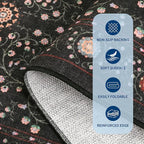 GarveeHome Boho 5x7 Area Rug for Bedroom, Floral Vintage Rugs for Living Room with Soft Low Pile, Non Slip Botanical Washable Rugs 5x7 for Dining Room Black Carpet for Entryway Dorm Office Playroom