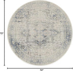 RUGGABLE Washable Vintage Area Rug – Kamran Blue Quartz 6 ft Round, Stain-Resistant, Non-Slip – Medium Machine Washable Rugs for Living Room, Bedroom, Hallway, Entryway & Office–with Standard Pad