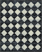Lahome Checkered Washable 8 x 10 Area Rugs for Living Room, Black Bedroom Rug 8x10 Under Bed, Geometric Trellis Soft Ultra-Thin Indoor Carpet for Dining Room Dorm Kids Playroom (8'x10',Black)