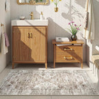 Uphome Bathroom Rugs Runner, Distressed Farmhouse Boho Khaki Bath Mat, Non Slip Washable Long Bath Rugs, Vintage Traditonal Soft Velvet Bathroom Runner for Bathtub Sink Shower, 20x60 inch