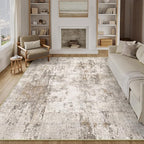 9x12 Area Rug Brown Grey Abstract Living Room Bedroom Washable Carpet Neutral Modern Non Slip Soft Low Pile Indoor Large Throw Rug for Dining Room Office