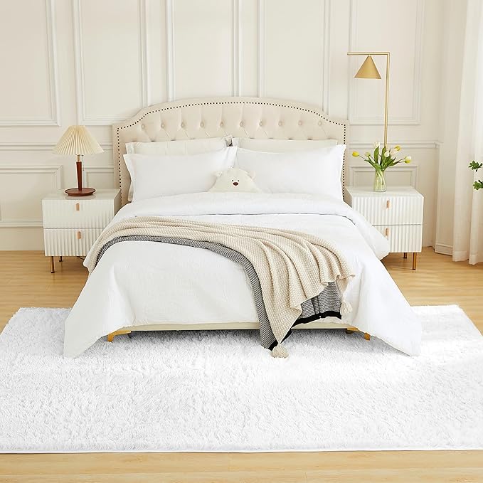 Andency White Soft Area Rugs for Living Room Bedroom, 3x5 Non-Slip Fluffy Shag Carpet, Indoor Floor Fuzzy Shaggy Living Room Plush Rug for Kids Dorm Nursery Home Decor Aesthetic