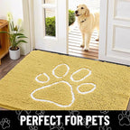 Smiry Dog Door Mat for Muddy Paws, Absorbent Dirt Trapper Non Slip Quick Dry Washable Chenille Mat for Mud Dogs, Entry Rug for Indoor and Outdoor (36x24 Inches, Yellow and White)