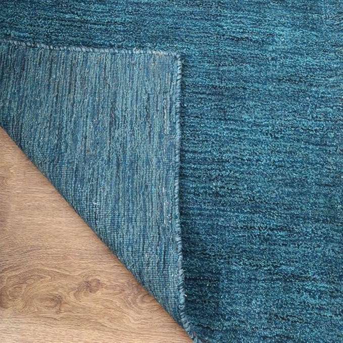 Rugsotic Carpets Hand Knotted Gabbeh Wool 2'6''x10' Runner Rug Solid Blue L00111
