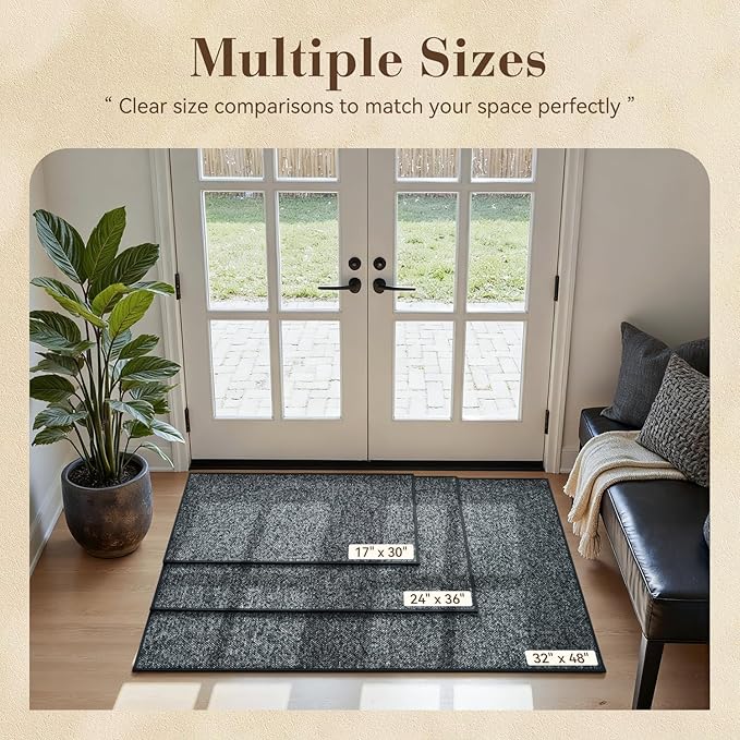 MontVoo Door Mat Indoor Entrance Doormat, Absorbent Durable Rubber Non Slip Front Door Mat for Inside Entry Entryway Dirt Trapper Welcome Mat, Darkgrey 17''x30''