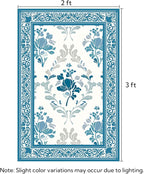SOULFUL Medium Pile 2x3 Entryway Rug - Soft Underfoot Small Area Rug - Blue Boho Floral - Washable Non-Slip - Perfect for Hallway Kitchen Bedroom Bathroom Indoor Entrance