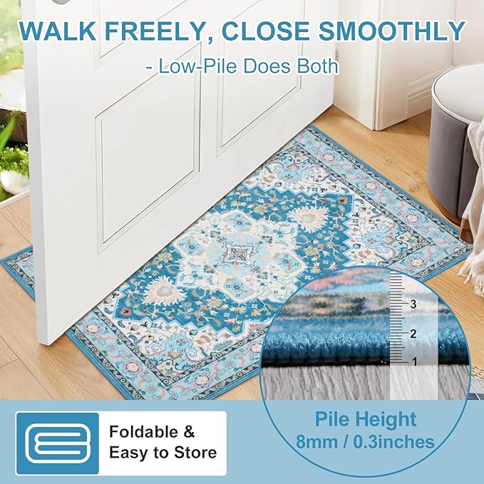WILLSUN Washable Area Rugs, 4x6 Non-Slip Boho Large Area Rugs for Living Room, Bedroom, Machine Washable Vintage Rug, Indoor Floral Print Carpet for Home Decor, Kid & Pet Friendly Mat
