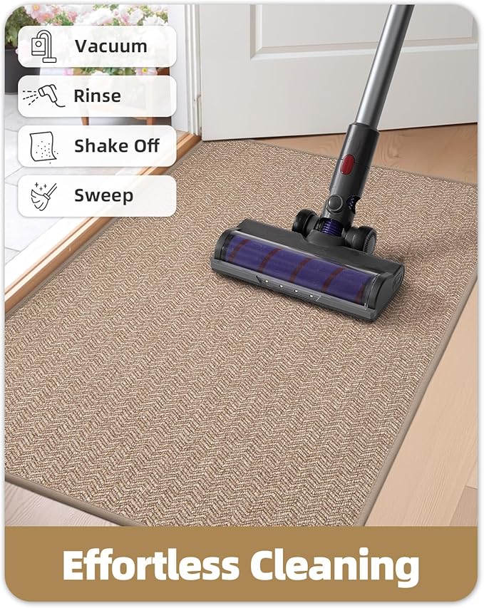 Color&Geometry Large Front Door Mat Indoor Entrance, 36"X56" Indoor Mats for Entryway Non Slip Rubber Backed, Dirt Trapper Double Door Mat Washable, Dark Khaki (Rolled-up NO Creases)