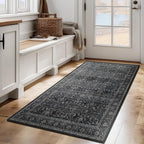 Vintage Charcoal 3x5 Entryway Rug Indoor Foyer, Neutral Earth Tone Dark Throw Rug for Kitchen Bathroom, Machine Washable Non Slip Thin Area Rug for Nursery/Bedroom Bedside/Home Office/Dorm