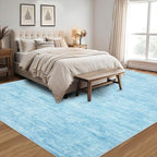 RUGSREAL Bedroom Area Rug 4x6 Modern Abstract Area Rug Stain Resistant Small Living Room Rug Contemporary Dining Room Rug Non-Slip Solid Rug Aesthetic Accent Floor Carpet for Kitchen Office, Blue