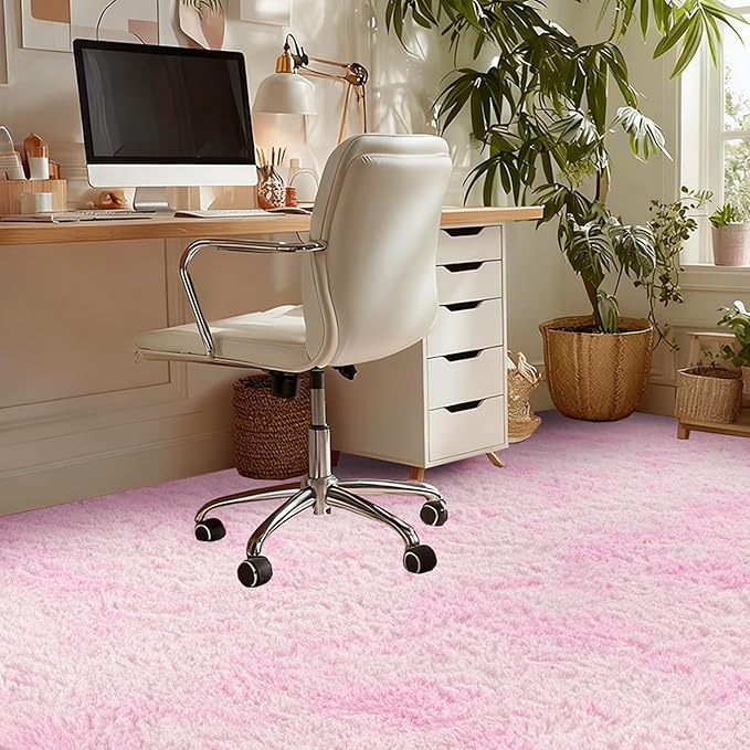 Andency 8x10 Area Rugs for Living Room, Non-Slip Fluffy Soft Large Shag Bedroom Carpet, Tie-Dyed White Pink Big Indoor Thick Nursery Rug for Kids Dorm Home Decor Aesthetic