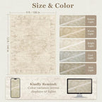 Beige Distressed Washable Area Rugs 9x12 Living Room, Farmhouse Medallion Printed Big Carpet Rugs for Bedroom, Washable Non Slip Low Pile Thin Rugs for Dining Room Home Office Natural Color
