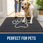 OLANLY Dog Door Mat for Muddy Paws 40x32, Paw Print Design, Absorbs Moisture and Dirt, Absorbent Non-Slip Washable Doormat, Quick Dry Chenille Mud Mat for Dogs, Entry Indoor Entryway Carpet, Dark Grey