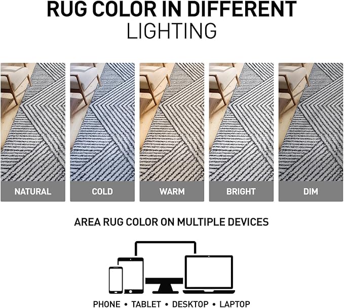 Rugshop Geometric Diamond Stripe Shag Runner Rug White 2' 3" x 12' Great for Long Hallways, Open Entryways, or Galley Kitchens