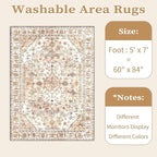 SERISSA Boho Area Rug 5x7 Peach Cream, Washable Large Rugs for Living Room, Ultra Soft Non-Slip Bedroom Rug Print Distressed Vintage Farmhouse Carpet Rug for Dining Room Dorm Office Home Decor