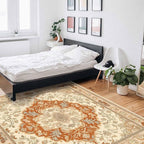 Orange Bohemian Rectangular Area Rugs for Living Room Bedroom 5 x 6.9 ft Vintage Farmhouse Floral Pattern Non-Shedding Soft Low Pile Rug Non Slip Washable Rug for Nursery Entryway Playroom