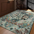 Lahome Area Rugs 6x9, Washable Area Rugs for Living Room Non Slip Bedroom Dining Room Rug, Large Bohemian Soft Stain Resistant Indoor Floor Carpet for Apartment Nursery Kids Room, Teal