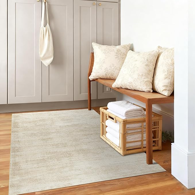 4x6 Rug for Entryway,Washable Non Slip Boho Neutral Abstract Modern Farmhouse Area Rugs, Tan Brown with Cream Beige