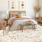 Orange Rug Bow Floral 8x10 Rug, Washable Area Rugs for Bedroom Living Room, Dining Room,Kids Room, Office,Playroom, Boho Modern Aesthetic Farmhouse Decor Non Slip Low Pile Carpet