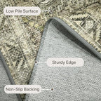 Bavni Runner Rug 2x10, Low Pile Machine Washable Rugs for Hallways, Kitchen, Bedroom, Non Slip Aesthetic Vintage Distressed Print Lightweight Durable Chenille 2x10 Mat, Forgotten Sandstone