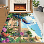 Peacock Rugs for Living Room - 5x7 Rug, Tropical Palm Leaves Area Rugs for Bedroom, Peacock Decor Rug, Floral Animal Washable Carpet, Peafowl Carpet - Peafowl Home Decor & Gifts