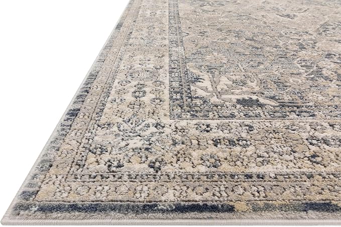 Loloi Teagan Collection TEA-04 Sky/Natural 5'-3" x 7'-6" Area Rug, Large, Soft Neutral Rug, High-Traffic for Living Room, Bedroom, Home Office, Dining Area