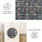 Lahome Moroccan Trellis Kitchen Runner, 2x5 Rug Runners for Hallways Non Slip Laundry Room Rug, Ultra-Thin Washable Vintage Carpet for Bedroom Bathroom, Black/Multi