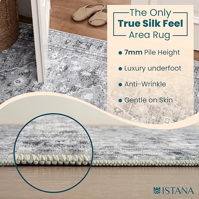 Istana 4x6 Area Rug - Grey Rugs for Living Room 4x6 - Foldable Rugs for Bedroom - Stain Resistant Washable Rug - Eco-Friendly Boho Area Rugs - Easy to Clean Living Room Rug 4 x 6