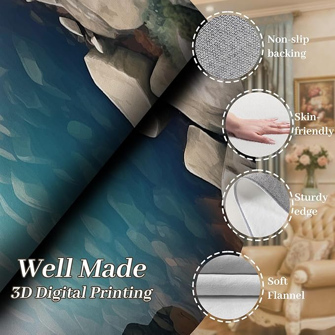 Visual Illusion Canyon Living Room Rug, 6x8ft, 3D Visual Effect Stream Indoor Throw Mat, Stone Crack Ultra Soft Home Decor Carpet, Thin Low Pile Machine Washable Rugs for Entrance