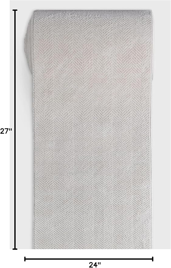 Well Woven Custom Size Hallway & Stair Runner- Harlow Pompeii Ivory 27 Inches Wide x 2 Feet Long Runner (27" x 2') Runner Rug - Modern Chevron Pattern, Ultra-Soft, Easy-Clean