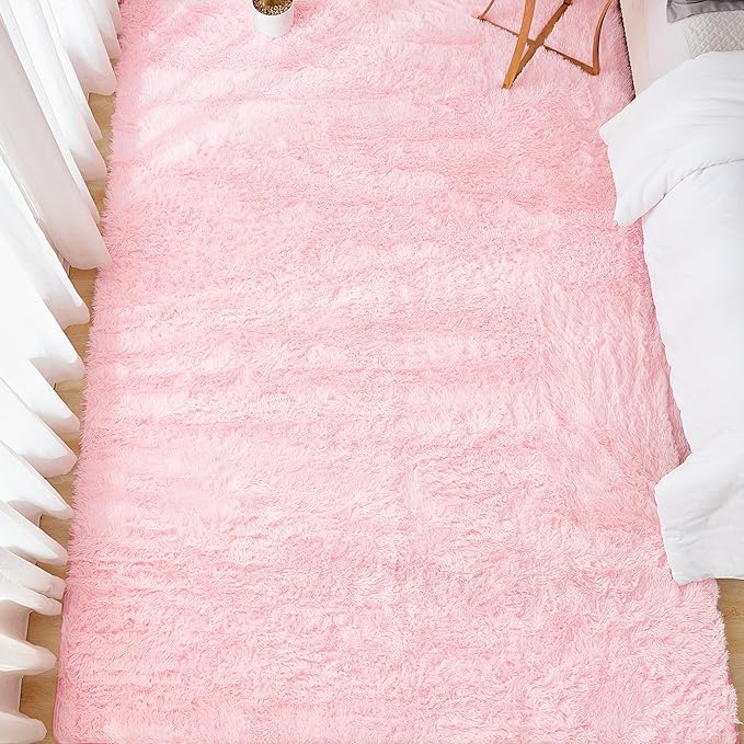 Andency 6x9 Area Rugs Pink,Large Shag Fluffy Soft Shaggy Rugs for Living Room Bedroom, Non-Slip Thick Plush Carpet for Kids Girls and Boys, Dorm Nursery Home Decor Aesthetic