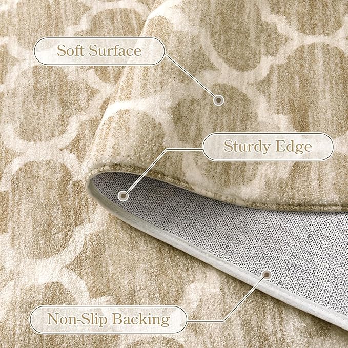 Lahome Moroccan Washable Runner Rug - 2x7 Runner Rug Non-Slip Kitchen Runner Ultra-Thin Non-Shedding Soft Hallway Rug, Modern Trellis Print Indoor Carpet Runners for Entryway Bedroom (Taupe, 2'x7')