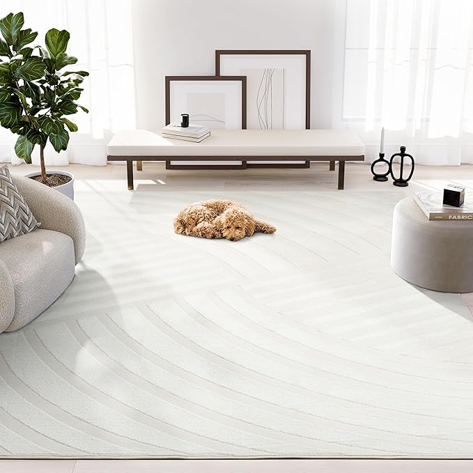 Abani Zen 5' x 8' Cream Rug – Neutral Modern Linear Pattern, Soft Area Rug for Living Room & Bedroom, Durable & Easy to Clean