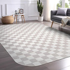 Beverly Rug Modern Geometric Area Rug 5x7 Low-High Pile Durable Soft Abstract Checkered Indoor Rugs for Living Dining Room Office Stain Resistant Non Shedding Casual Indoor Carpet Beige White 5 x 7