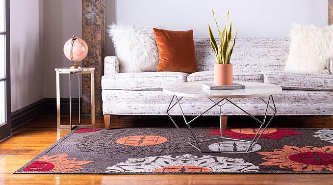 Unique Loom Outdoor Modern Collection Area Rug - Chicago (6' 1" x 9' Rectangle, Brown/ Orange)