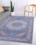 GLN Rugs Traditional Collection - Machine Washable Area Rug, Traditional Washable, Non Slip, Low Pile Chenille Rug, Living Room, Bedroom, Kitchen Rug (8' x 10' Navy/Off White)