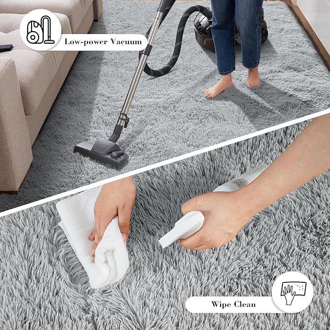 Fluffy Rug Shaggy Area Rug, Grey 5x8 Area Rugs for Bedroom, Small Bedside Rug, Soft Fluffy Shaggy Entryway Throw Rugs for Living Room Bedroom Kids Room Home Decor