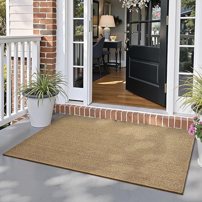 LUMI Handwoven Sisal Door Mat, Non-Slip Durable Entryway Mat, Welcome Front Doormat, Solid Floor Mats for Entrance, 36"x60", Herringbone Sisal