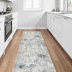 2.6'x8' Hallway Runner Washable Rug - Modern Abstract Rug Runners for Hallways Non-Slip Low Pile Thin Soft Machine Washable Carpet for Bedroom, Laundry, Kitchen, Indoor Entryway (2.6'x8' Beige Blue)