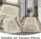 jinchan Fiora Runner Rug 2x5 Washable Hallway Runner- Vintage Floral Non Slip Low-Pile Soft Thin Kitchen Rug Distressed Carpet for Farmhouse Bedroom Entryway Laundry Room(2x5ft, Taupe)