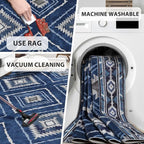Area Rug 9x12 Rug Machine Washable Non-Slip Low Pile Print Pattern Western Rug for Living Room Bedroom Entryway Tribal Series -Blue/Gray