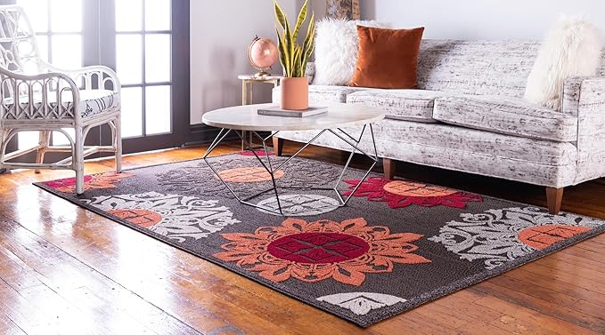 Unique Loom Outdoor Modern Collection Area Rug - Chicago (4' 1" x 6' 1" Rectangle, Brown/ Orange)